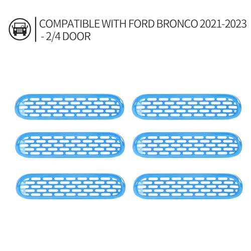 Image of Front Grill Mesh Grille Inserts Cover Frame Trims Kit 6Pcs Fit for Ford Bronco 2021-2024 2 /4 Door Exterior Accessories (Light Blue