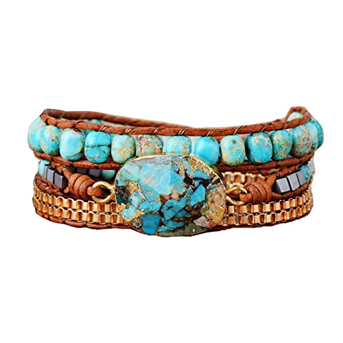 Image of YGLINE Boho Handmade Wrap Leather Tube Crystal Stone Bracelet for Women
