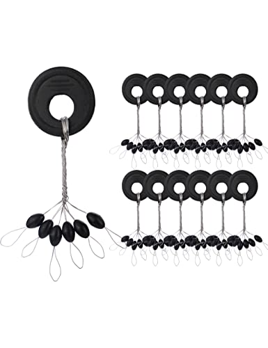 Beoccudo Bobber Stops para línea de pesca, 600 piezas, paradas de peso, color negro, forma ovalada de goma