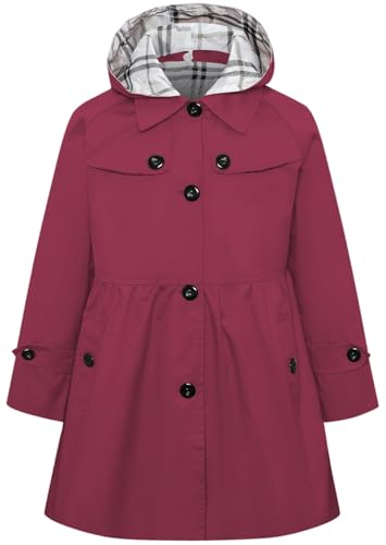 Image of Betusline Girl's Single Breasted Trench Coat Hooded Dress Coat Outerwear, 2-14 Years