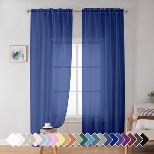 Image of Simplebrand Royal Blue Sheer Curtains 72 Inches Long 2 Panels for Living Room, Rod Pockets Airy Window Treatments Voile Sheer Curtains Panels Lightweight for Front Back Patio Glass Door, 42 inch Width