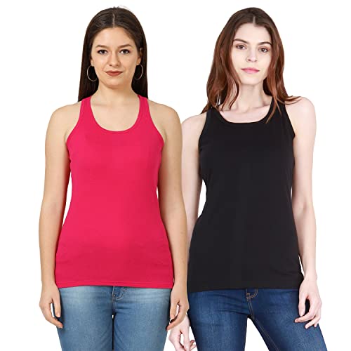 Image of FLEXIMAA Women's Cotton Plain Round Neck Sleeveless T-Shirt
