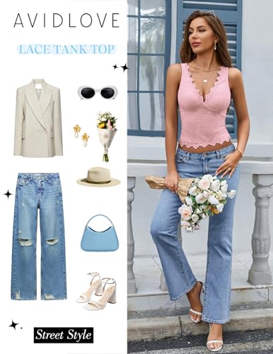 Image of Avidlove Lace Tank Tops for Women Summer Going Out Tops Y2k Sexy Lace Top