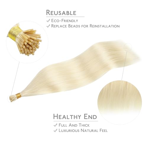 Image of WENNALIFE I Tip Hair Extensions Human Hair, 50g 50s 18 Inch Platinum Blonde Remy Itip Human Hair Extensions Invisible Itips Straight I Tips Fusion Extensions Real Human Hair