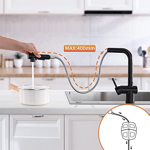 Lonheo-Grifo-Cocina-Extraible-Negro-Grifo-Fregadero-Extensible-Ducha-de-Acero-Inoxidable-Sin-plomo-Mezclador-de-Fregadero-Monomando-Giratorio-de-360