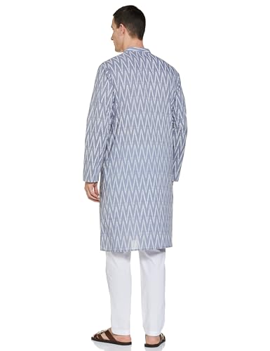 Image of See Designs Grey & White Cotton Regular Fit Mandarin Collar Printed Kurta Set