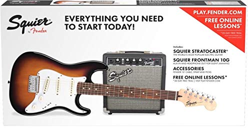 Include una chitarra Strat Squier Affinity SSS con tre pickup Strat a bobina singola per la massima versatilità tonale.