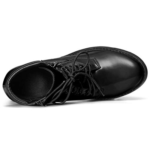 Allegra K Women's Round Toe Chunky Heel Lace Up Zipper Black Combat Boots 8 M US