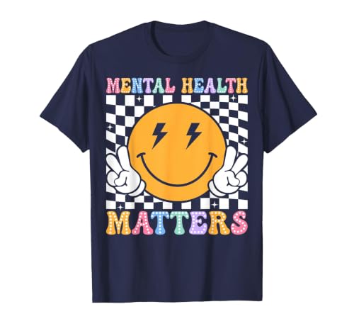 Retro Mental Health Matters Human Brain Illness Awareness T-Shirt, Men, Navy Blue, 3X-Large