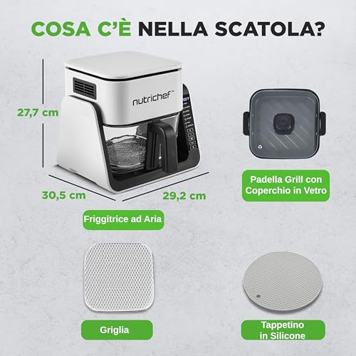 Nutrichef Friggitrice Ad Aria E Forno 4 Litri, 8 Programmi, Ciotola Trasparente, Cucina Pollo, Carne, Patatine E Bistecca, Perfetta Per Gamberi E Verdura - 3