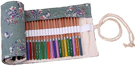 Kaariss Canvas Pencil Wrap, Travel Drawing Coloring Pencil Roll Organizer for Artist, Pencils Pouch Case Hold for 72 Colored Pencils (Pencils are NOT Included) Plumflower 72