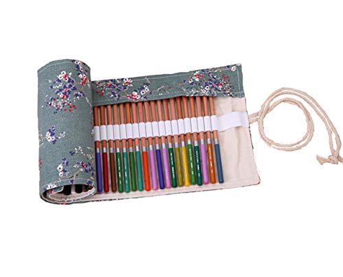 Kaariss Canvas Pencil Wrap, Travel Drawing Coloring Pencil Roll Organizer For Artist, Pencils Pouch Case Hold For 72 Colored Pencils (Pencils Are Not Included) Plumflower 72 #TOP1