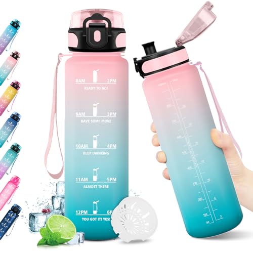 JAPORIA Botella Agua 1 litro, Cantimplora Infantil, Prueba de Fugas, Reutilizable, sin BPA, Botella Agua para Adulto, Gimnasio, Colegio, Gym, Bicicleta