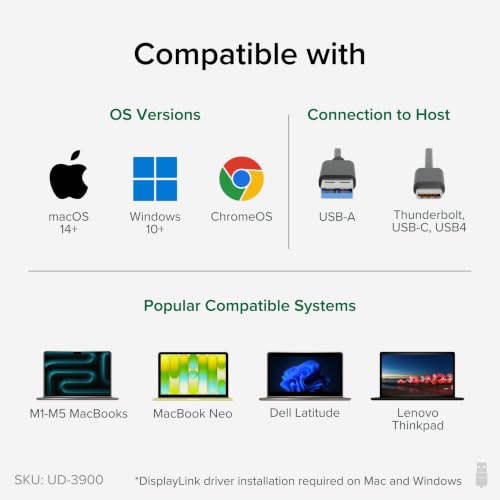 Image of Plugable Universal Laptop Docking Station Dual HDMI Monitor for Windows and Mac (Driver Required), USB 3.0 or USB-C, 2X HDMI, Gigabit Ethernet, Audio, 6 USB Ports (UD-3900)