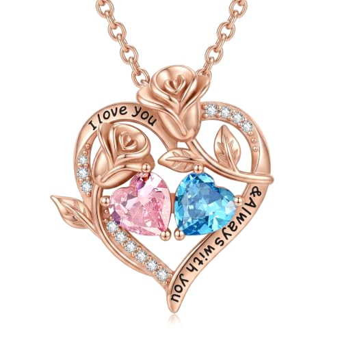 Liorabelle Rose Gold Plated Birthstone Necklace for Women Heart Oct Dec