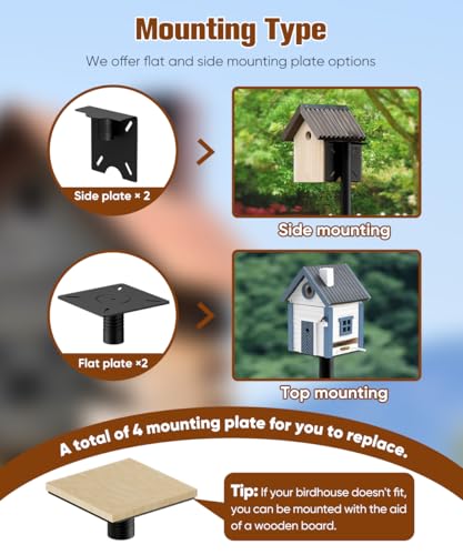 Sungaryard Poste de casa de pássaros de 228 cm com 4 suportes para banho de alimentador de pássaros