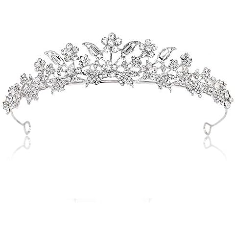 Bridal Floral Girl Tiara Rhinestone Crystal Wedding Crown Silver Cover