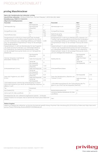 Privileg PWWTV X 76G6 DE N Waschtrockner Frontlader/1600 U/min/Waschen 7 kg/Trocknen 6 kg/ EEK E/Push & Go/Express 30’/ Wolle 20°/Kurz 45’/Inverter-Motor/Mehrfachwasserschutz