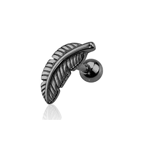 BlackAmazement Boucles d'oreilles cartilage tragus hélix en acier inoxydable 316L - Plumes argentées dorées et noires - Pour homme et femme, Acier inoxydable Cover