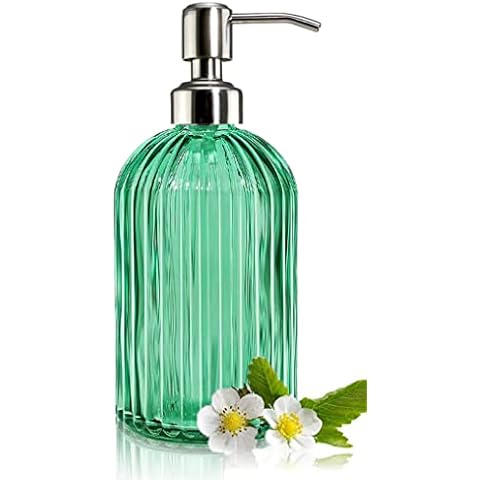 Glass Soap Dispenser with Pump Lotion Liquid Soap Dispenser with Rust Proof Stainless Steel Pump, Refillable Liquid Bottle Dispenser, Premium Hand Jar Dispenser for Bathroom, Kitchen, Countertop Cover