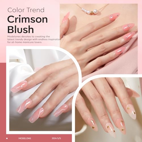 Image of modelones Gel Polish Builder Nail Set, Base Colors 8-in-One Jelly Nude Pink Clear Builder Nail Gel for Nails Strengthener Hard Extension Rubber Lamp Cured 6 Colors