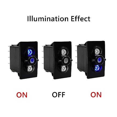 Image of Dual Blue Led 7 Pin ON-Off-ON DPDT 3 Way Rocker Switch Base for ARB /Carling Auto Marine Boat Dashboard Switch Replacement 12V /24V IP68