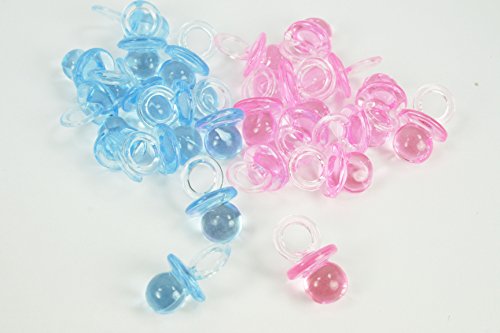 100 Mini Acrylic Pacifiers Baby Shower Favor 3/4 Inches Long by 1/2 Inches Wide (Pink & Blue)