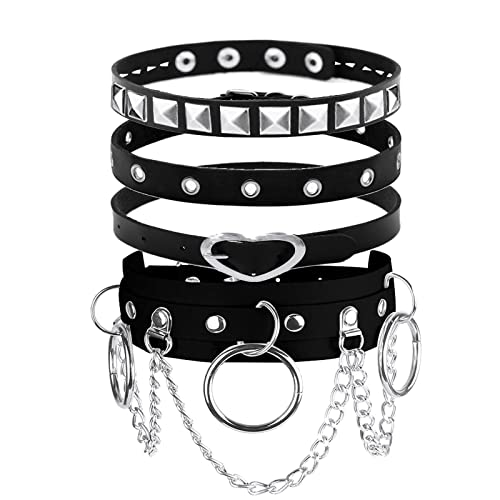 Tosmifairy Black Chokers Necklaces Set For Women,Soft Pu Leather Gothic Emo Cosplay Collars,Alloy Heart Buckle/Eyelets/Studded Chockers #TOP22