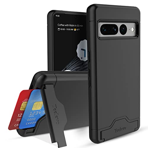 Teelevo Wallet Case for Google Pixel 7 Pro Dual Layer Case with Card Slot Holder and Kickstand for Google Pixel 7 Pro - Black