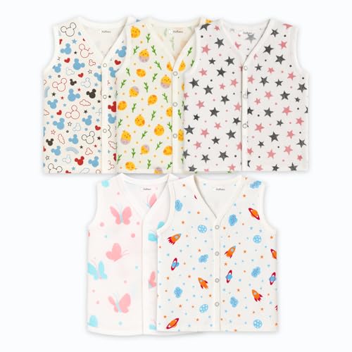 Image of Kidbea Muslin Cotton Baby Jabla for Boys & Girls | Cute Printed Soft V-Neck, Sleeveless Baby Jhabla Vest for Newborns & Infants