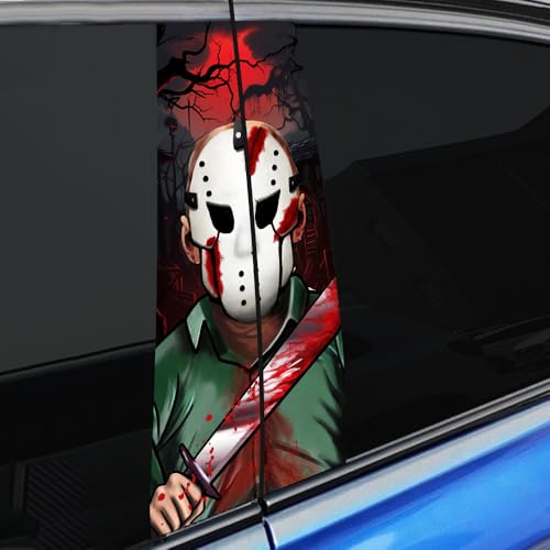 Image of Halloween Cars Body Horror Sticker, Halloween Car Center Pillar Decals,Classic Horror Movie Characters Peeking Decal Michael Scary Child Vinyl Stickers (Mask Man)