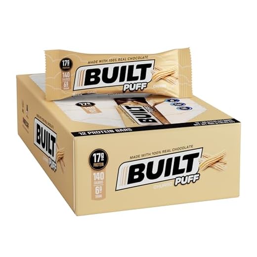 Built Bar 12 Pack High Protein Energy Bars | Gluten Free | Chocolate Covered | Low Carb | Low Calorie | Low Sugar | Delicious Protien | Healthy Snack (Churro Puff)
