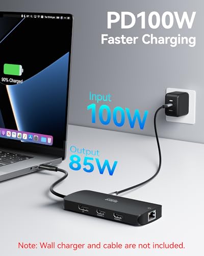 Image of USB C Docking Station Dual Monitor, Selore Docking Station 3 Monitors Triple 4K Display with 2 HDMI, DisplayPort, 1 Gbps Ethernet, 100W PD Charging, USB 3.0 Ports Adapter for Dell, HP, etc(Black)
