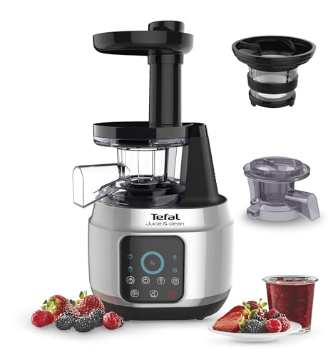 Image of Tefal Juice & Clean slow juicer, Fruit and Vegetable Juice Extractor, Vitamin Juice, Cold Press, 150 W, 42 to 70 RPM, Fresh Fruit Juice, Jam, Sorbet, Automatic Cleaning 2 years warranty