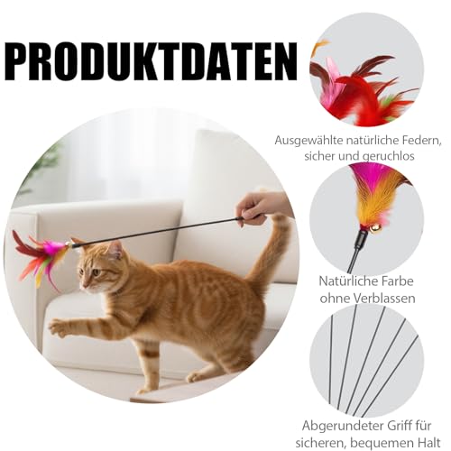 10 Stück Katzenangel Feder, Katzenspielzeug Angel mit Federspielzeugen, 40 cm Länge, für interaktives Spiel und Bewegung, Kätzchen Und Katzen,Katzenspielzeug – Bild 4