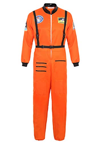 Zhitunemi Mens Astronaut Costume Adult Dress Up Clothes Space Fancy Jumpsuit Cosplay Onesie Orange-3XL