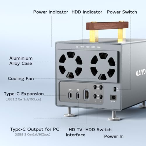 Image of MAIWO 4 Bay Hard Drive Enclosure for 3.5 Inch SATA HDD with SATA III Chipset USB3.2 Gen2 10Gbps Speed, Support HDTV /Type-C Extension /Daisy Chain, 96TB Capacity, External 3.5'' HDD Enclosure