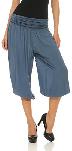 Malito – Damen Haremshose – Pumphose aus Baumwolle – Kurze Stoffhose für den Sommer – Capri Pluderhose zum Tanzen, Chillen & Yoga – knielange Hose 1483 (Jeansblau)