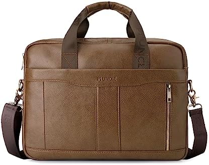 BAGZY Laptop Bag for Men Leather 15.6 Inch Laptop Briefcase Laptop Case Gifts for Men Laptop Messenger Shoulder Bag for PC Laptop Business Handbag Document Bag for Office Business College (Black)