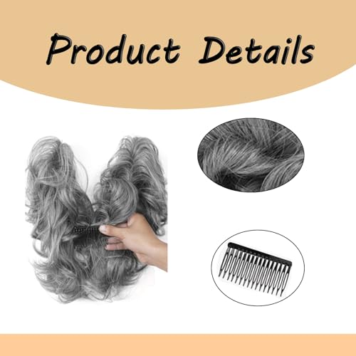 Messy Bun Hair Piece Side Comb Clip in Hair Bun Hairpiece for Women Short Straight Adjustable Styles Synthetic Hair Scrunchies Natural Tousled Updo(grey) - Image 3