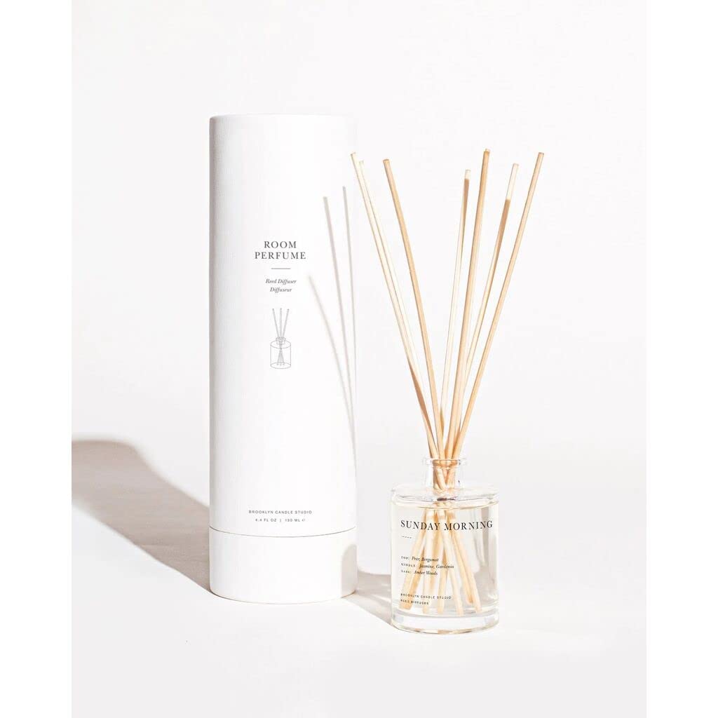Brooklyn Candle StudioPremium Reed Diffuser Set | Sunday Morning | Calming, Relaxing, Essential Botanical Aroma Oil | 8 Rattan Diffuser Reeds | 4.4 oz