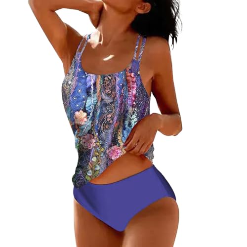 Shffuw BañAdor Bikinis Mujer 2025 Biquini Tirantes Estampados de Playa Bikini Conservador Verano Cintura Alta divididos para Mujer Bikini Parte De Arriba (Purple, XL)