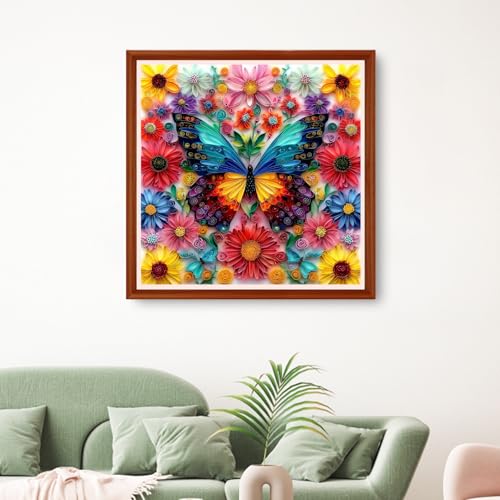 Image of Hopeart Stamped Cross Stitch Kits for Beginner Embroidery Kits for Beginners Adults DIY 11CT Cross Stitch Patterns Needlepoint Kits Crossstitching Kits- Flower Butterfly 18x18 inchs