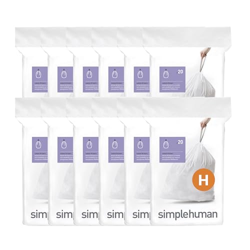 Image of simplehuman Code H 240 Count, Genuine Custom Fit Liners, Drawstring Trash Bags in Dispenser Packs, 30-35 Liter /8-9 Gallon
