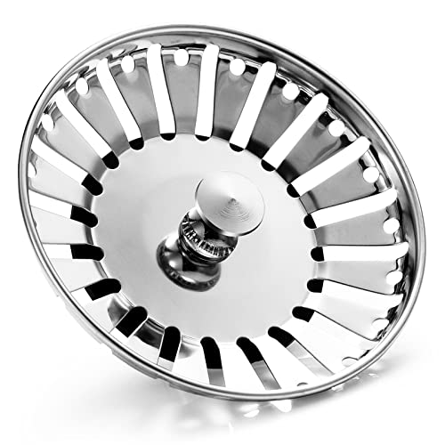 Upgraded Kitchen Sink Plug Strainer Stainless Steel Strainers Sink Plugs Replacement Drain Stopper for Food/Hair Catcher - UK Sinks Hole Diameter (84mm)
