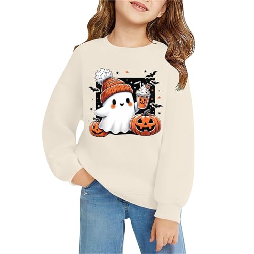 Girls' Halloween Graphic Sweatshirt with Pumpkin and Ghost Design Long Sleeve Fall Pullover Long Sleeve Funny Fall Shirt
