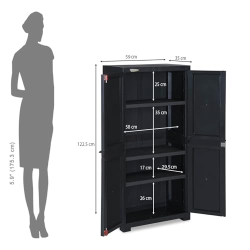 Image of Nilkamal Freedom FMM 4 Shelves Plastic Bookshelf with 3-Year Warranty| Multipurpose Storage Cabinet & Book Rack for Home | Durable, Easy-Clean | Living Room & Bedroom Organiser | Charcoal Grey