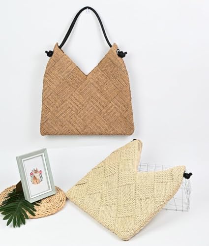 Image of Woven Hobo Bag for Women Straw Beach Tote Handbag Stylish Shoulder Bag Large Capacity Purse for Travel Vacation