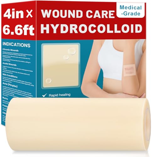 Image of Hydrocolloid Roll for Wound Care, 4in*6.6ft Hydrocolloid Bandages with Self-Adhesive, Extra Large Hydrocolloid Patch Bandages Cut-to-Size, Ultra Absorbent, Waterproof
