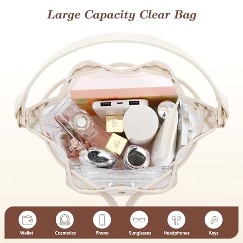 MoKo Clear Tote Bag, Large Capacity Handbags with 2 Pockets, Waterproof PVC Tote Bags for Women, Clear Bag for Stadium Events2